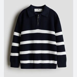 New! Boys navy and white striped quarter zip sweater